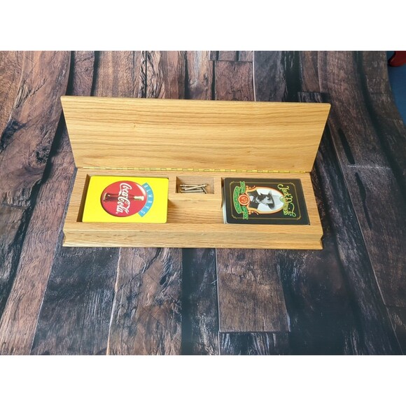 Jack Daniel's Coke Cribbage Board Wood Hinged Lid 3 Track Cards Complete EUC - Picture 3 of 8